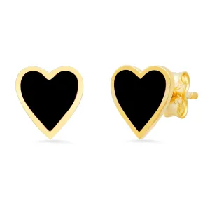 BLACK HEART ENAMEL STUDS, GOLD
