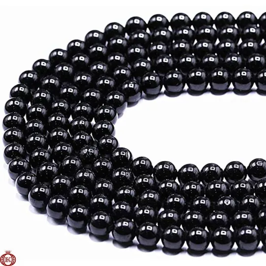 Black Tourmaline Beads Smooth Round