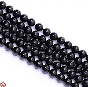 Black Tourmaline Beads Smooth Round