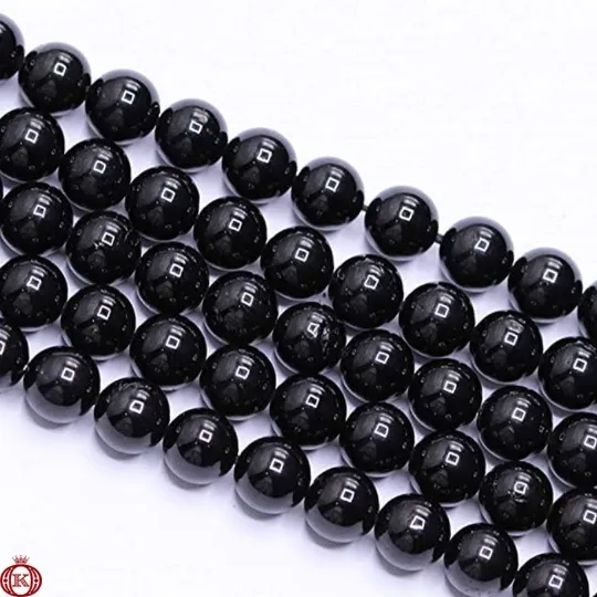 Black Tourmaline Beads Smooth Round