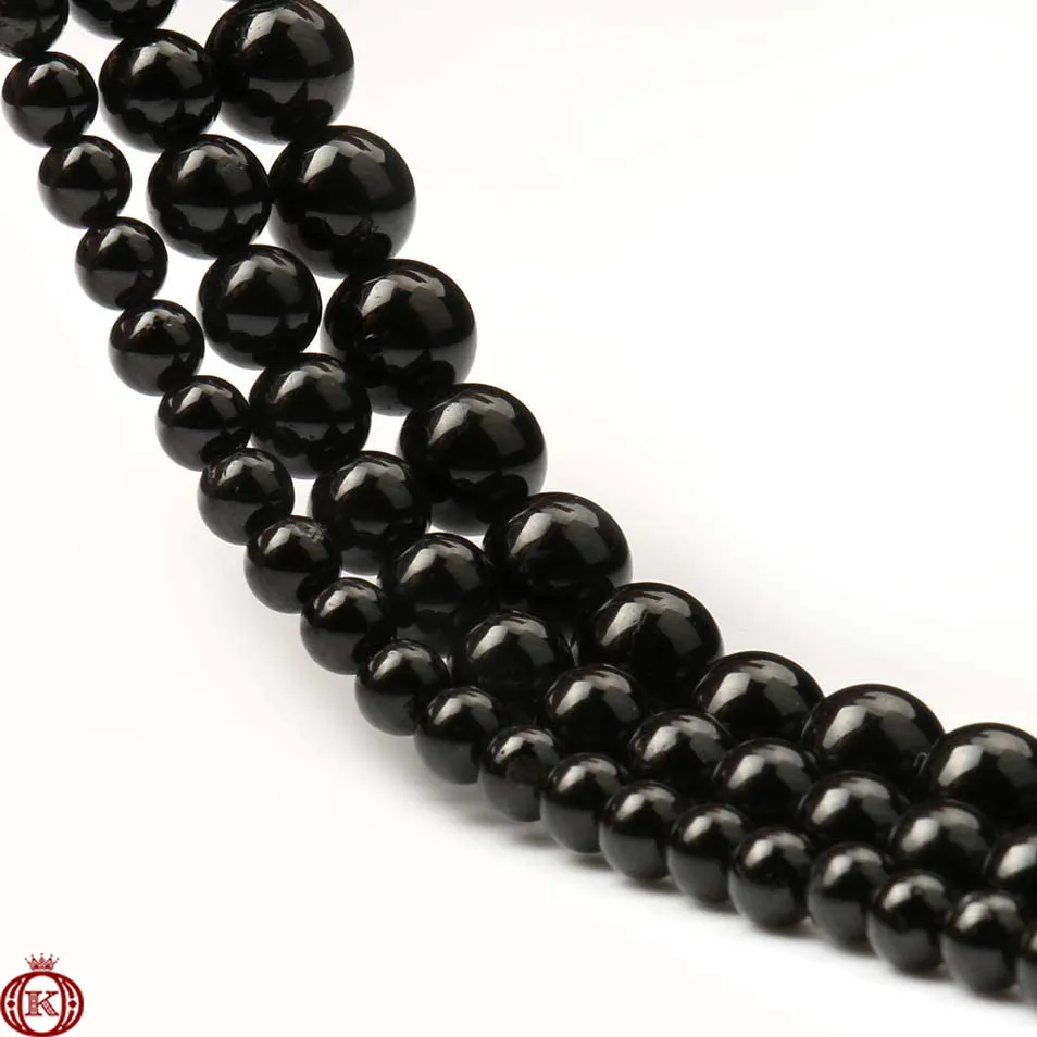 Black Tourmaline Beads Smooth Round