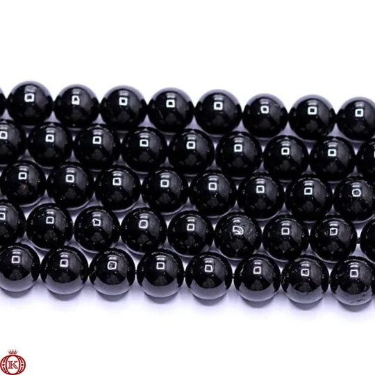 Black Tourmaline Beads Smooth Round