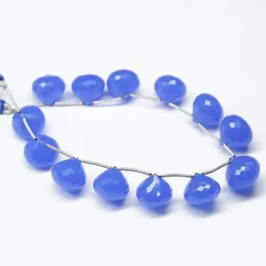 Blue Chalcedony Faceted Onion Drop Briolette Beads Strand 8" 14-15mm