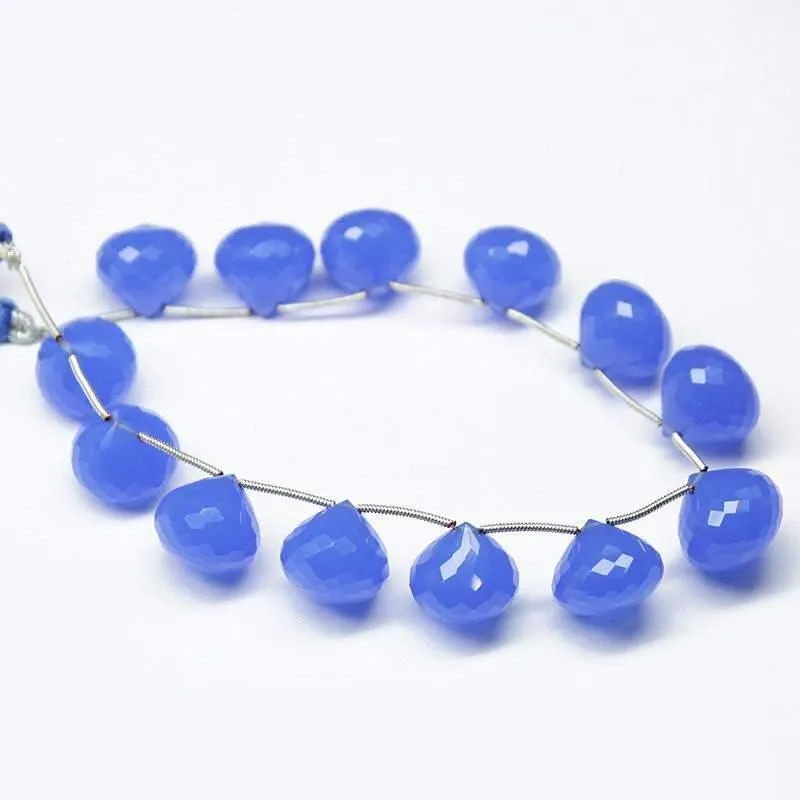 Blue Chalcedony Faceted Onion Drop Briolette Beads Strand 8" 14-15mm
