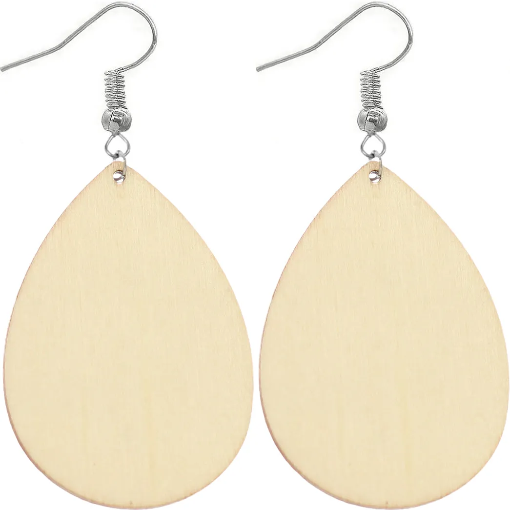 Blue Cheetah Print Wooden Teardrop Earrings