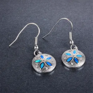 Blue Opal & Cubic Zirconia Round Floral Drop Earrings