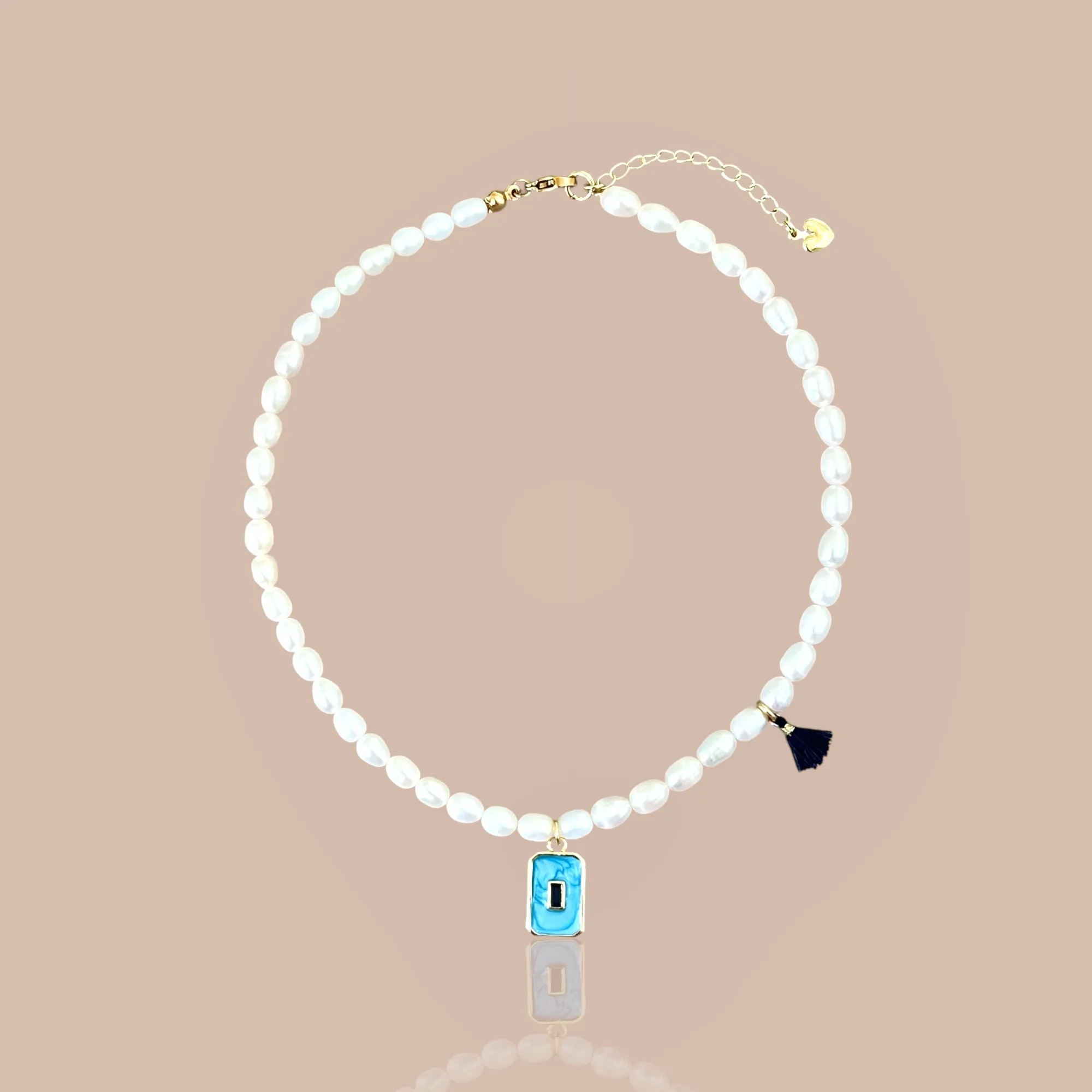 Blue Square Pearl Necklace