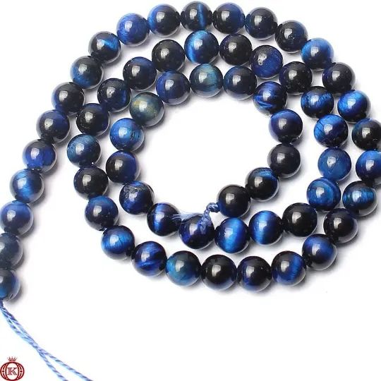 Blue Tiger Eye Beads Smooth Round