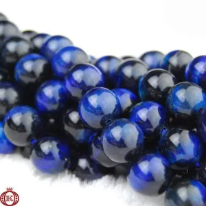Blue Tiger Eye Beads Smooth Round