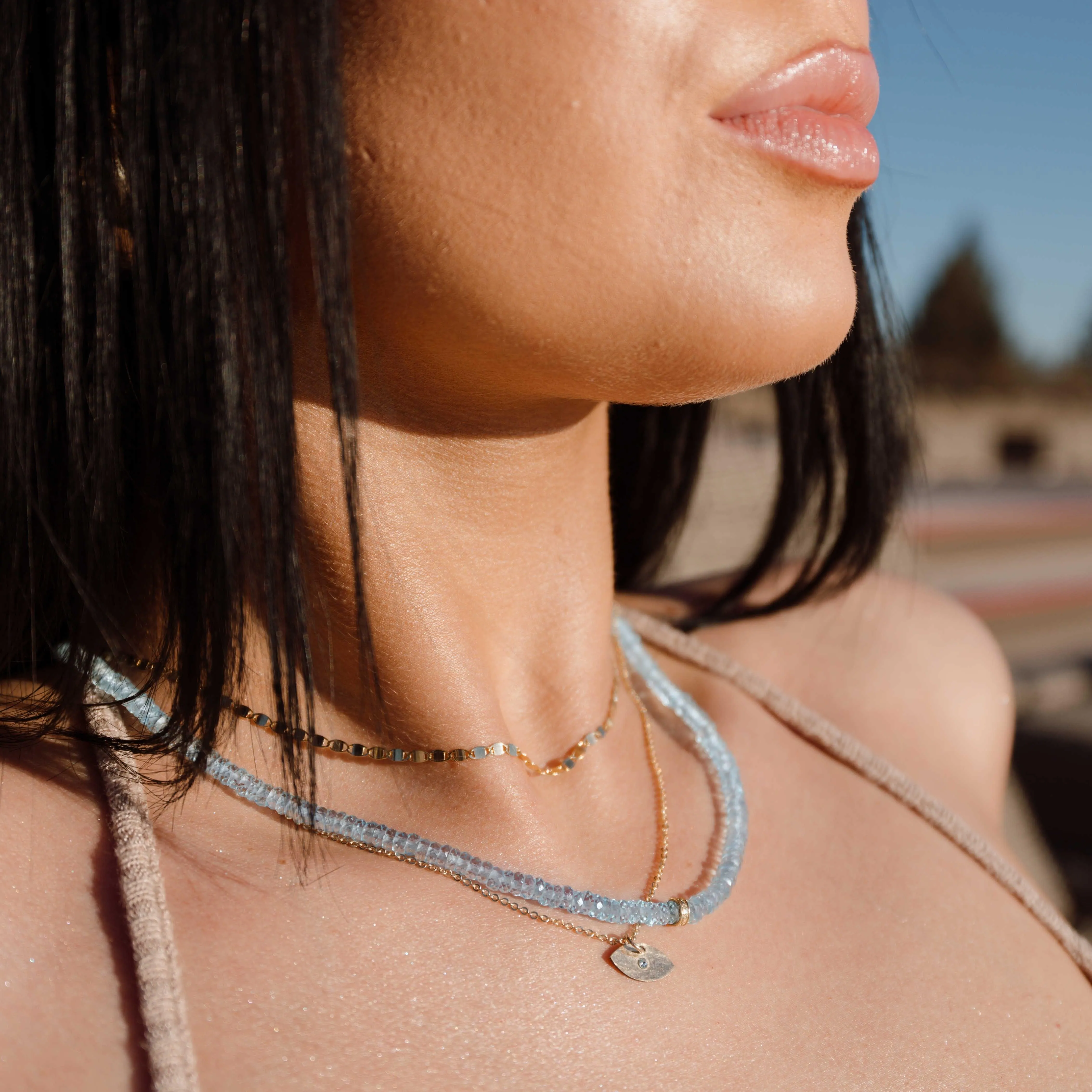 Blue Topaz with Diamond Necklace