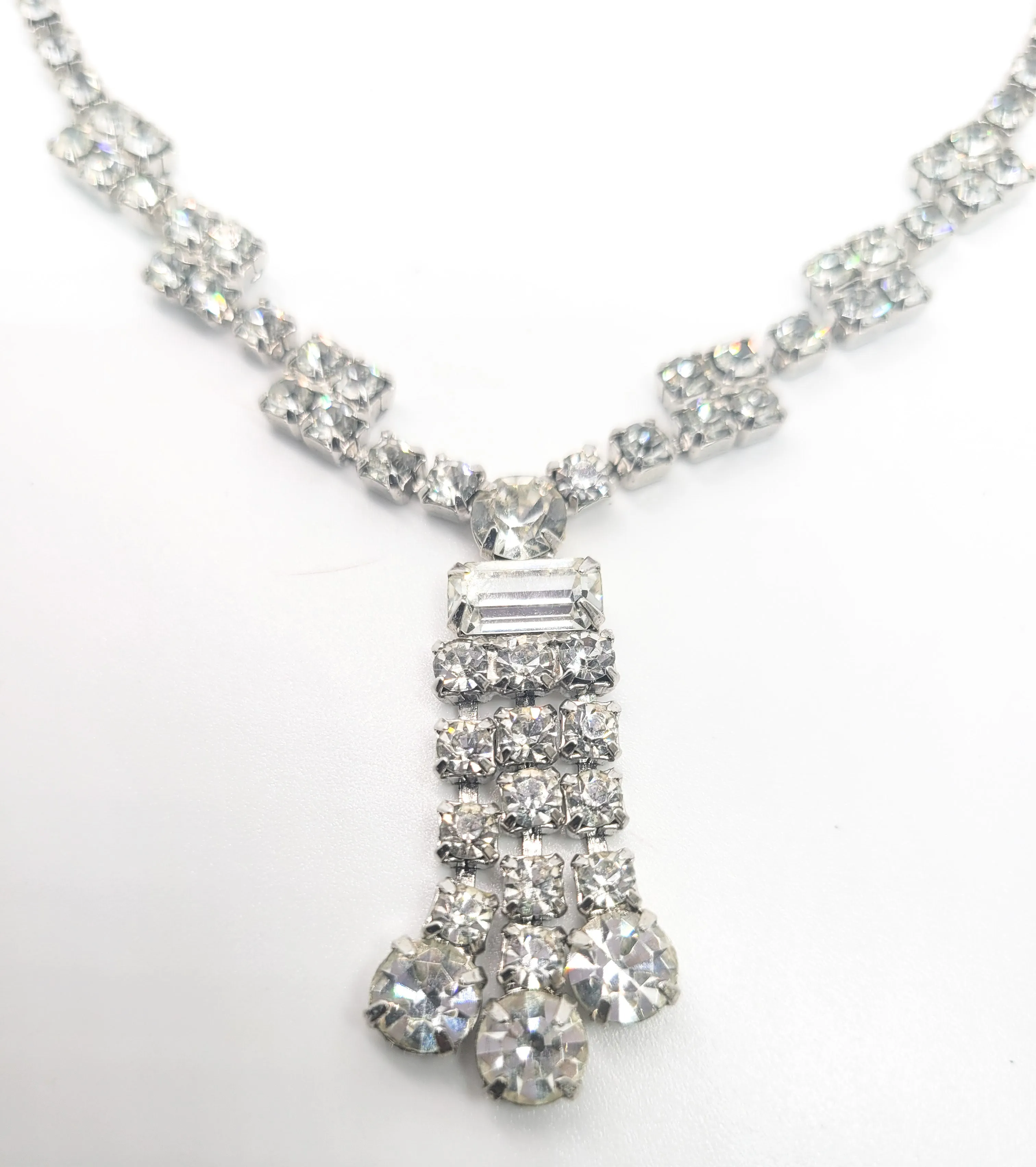Bright sparkling waterfall chandelier vintage clear rhinestone choker necklace