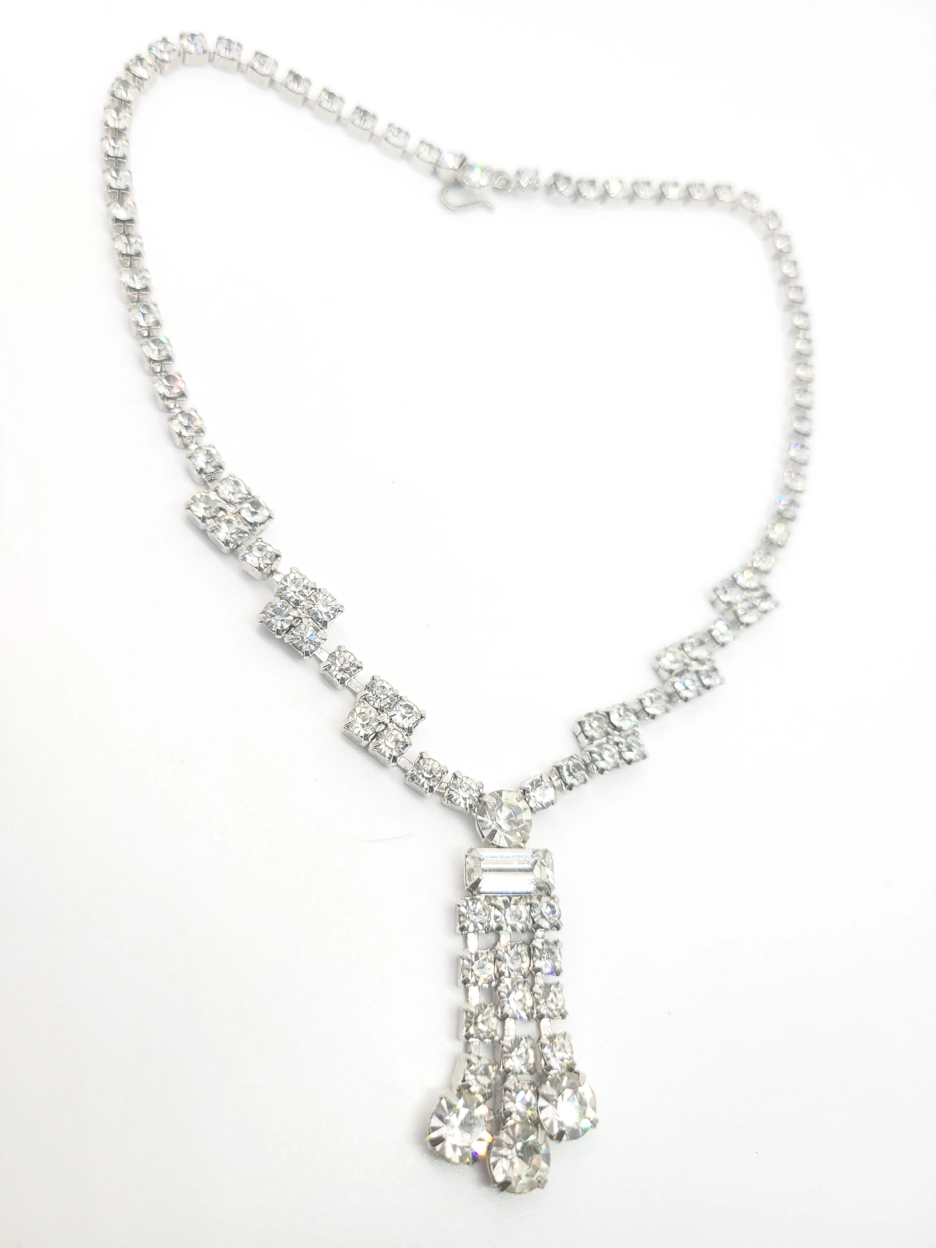 Bright sparkling waterfall chandelier vintage clear rhinestone choker necklace