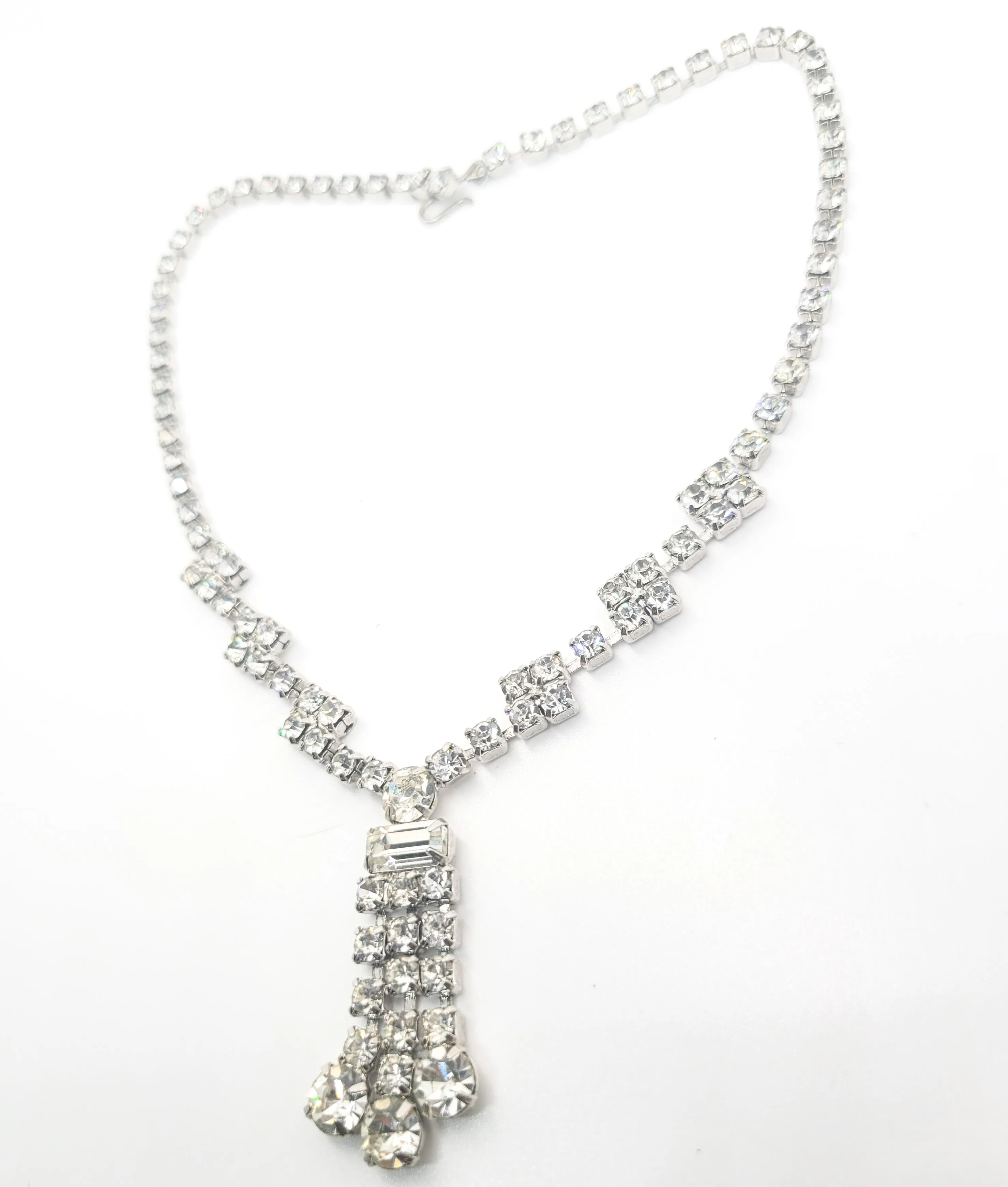 Bright sparkling waterfall chandelier vintage clear rhinestone choker necklace