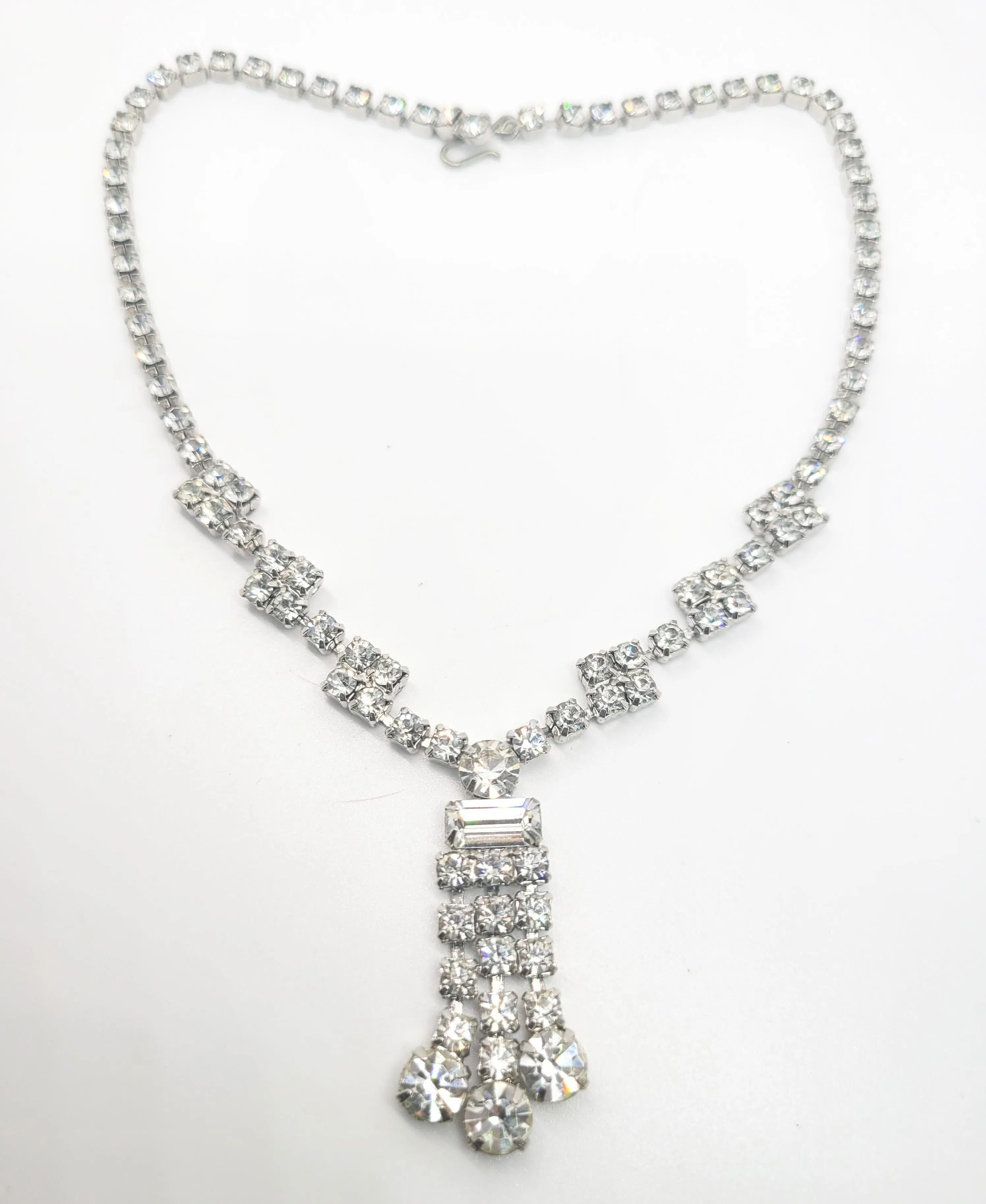 Bright sparkling waterfall chandelier vintage clear rhinestone choker necklace