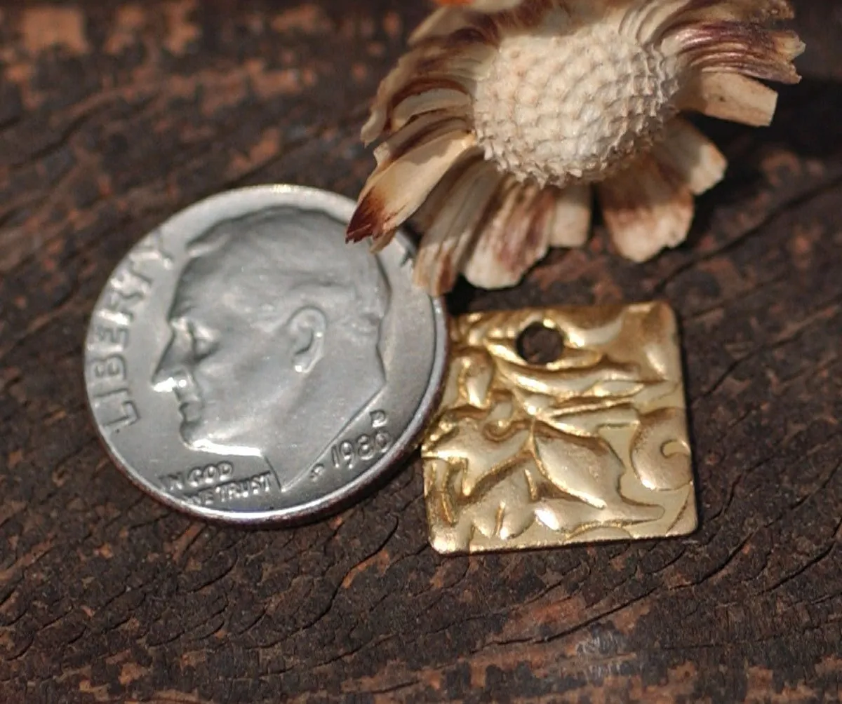 Bronze 26g 12mm Blanks Square Lotus Flowers Texture Cutout for Stamping Texturing Blank - 8 pieces