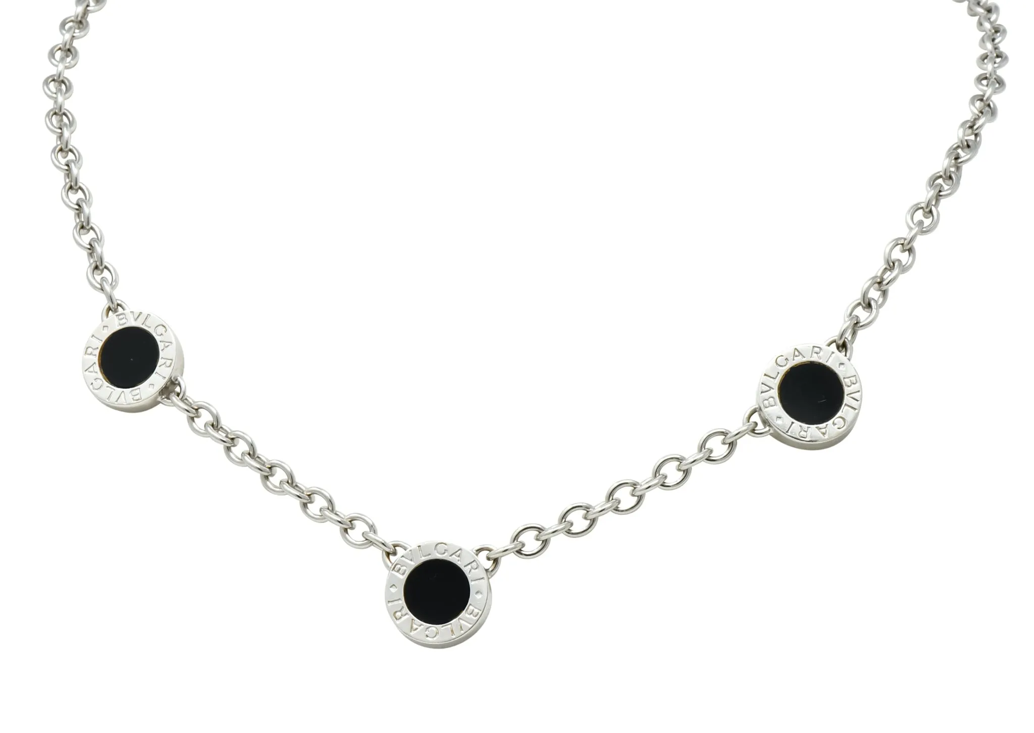 Bulgari 1.15 CTW Diamond Onyx 18 Karat White Gold Reversible Station Necklace