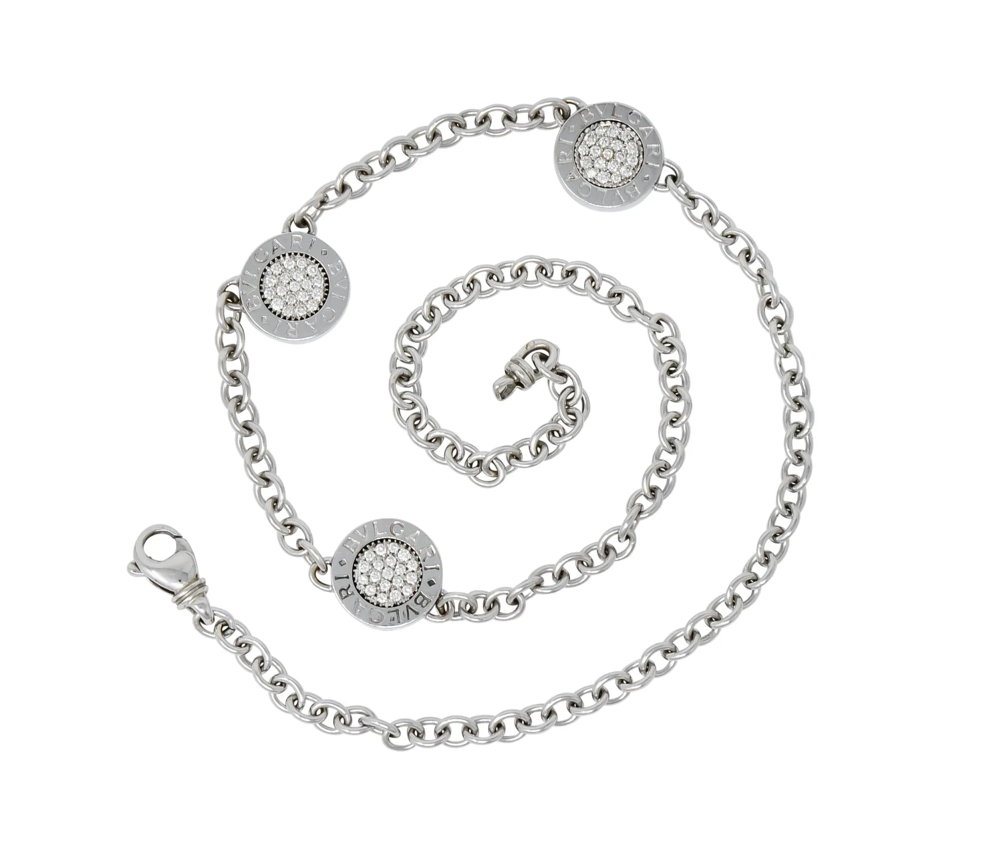 Bulgari 1.15 CTW Diamond Onyx 18 Karat White Gold Reversible Station Necklace