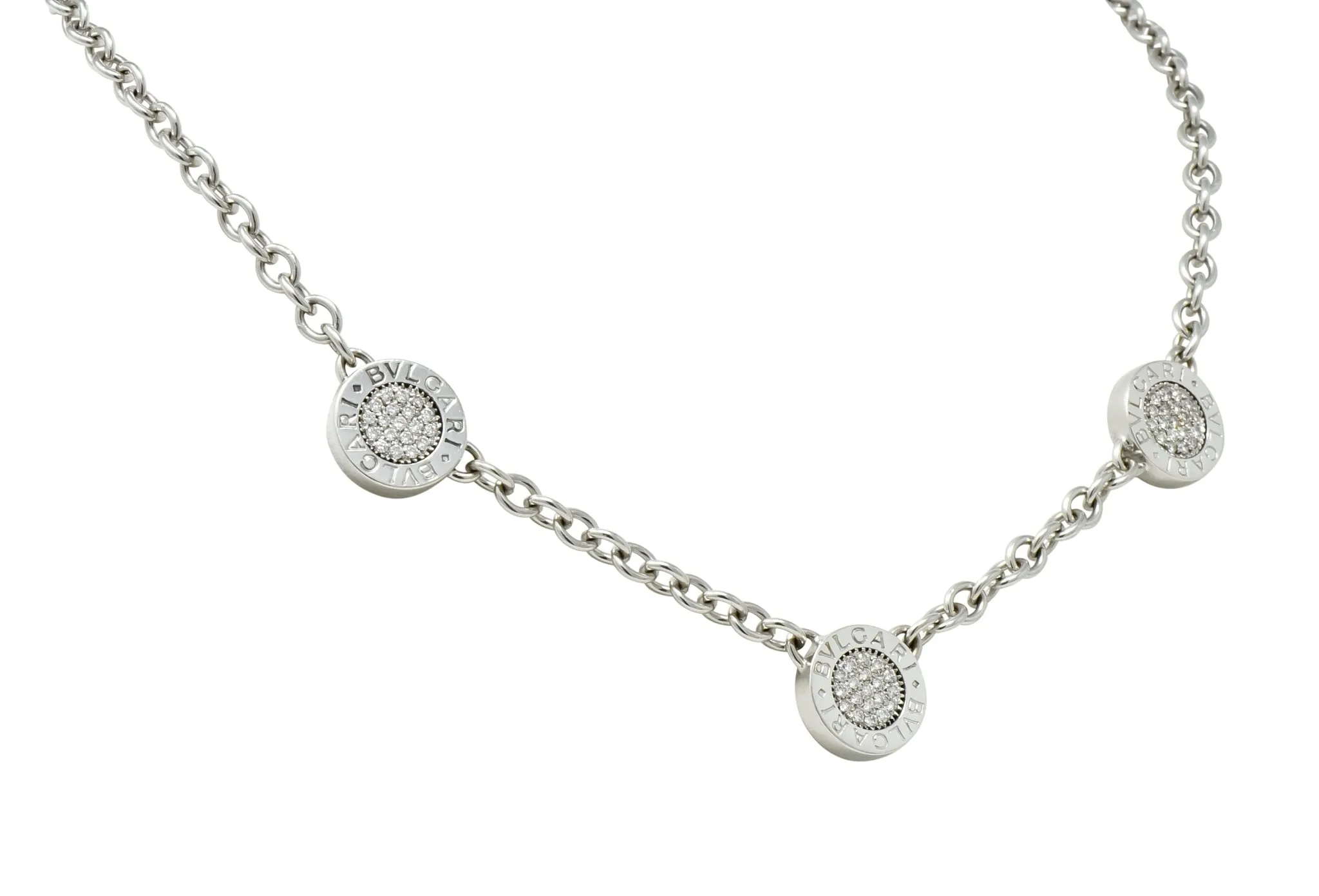 Bulgari 1.15 CTW Diamond Onyx 18 Karat White Gold Reversible Station Necklace