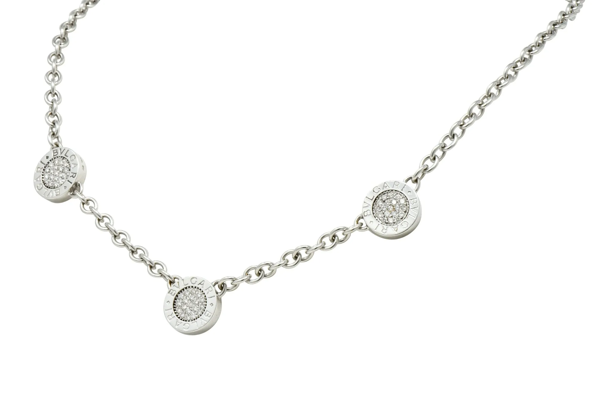 Bulgari 1.15 CTW Diamond Onyx 18 Karat White Gold Reversible Station Necklace