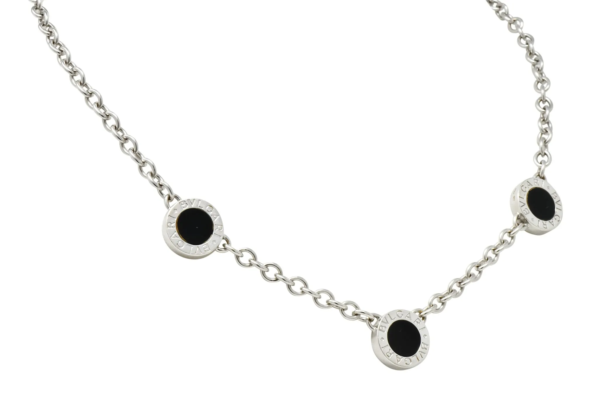 Bulgari 1.15 CTW Diamond Onyx 18 Karat White Gold Reversible Station Necklace