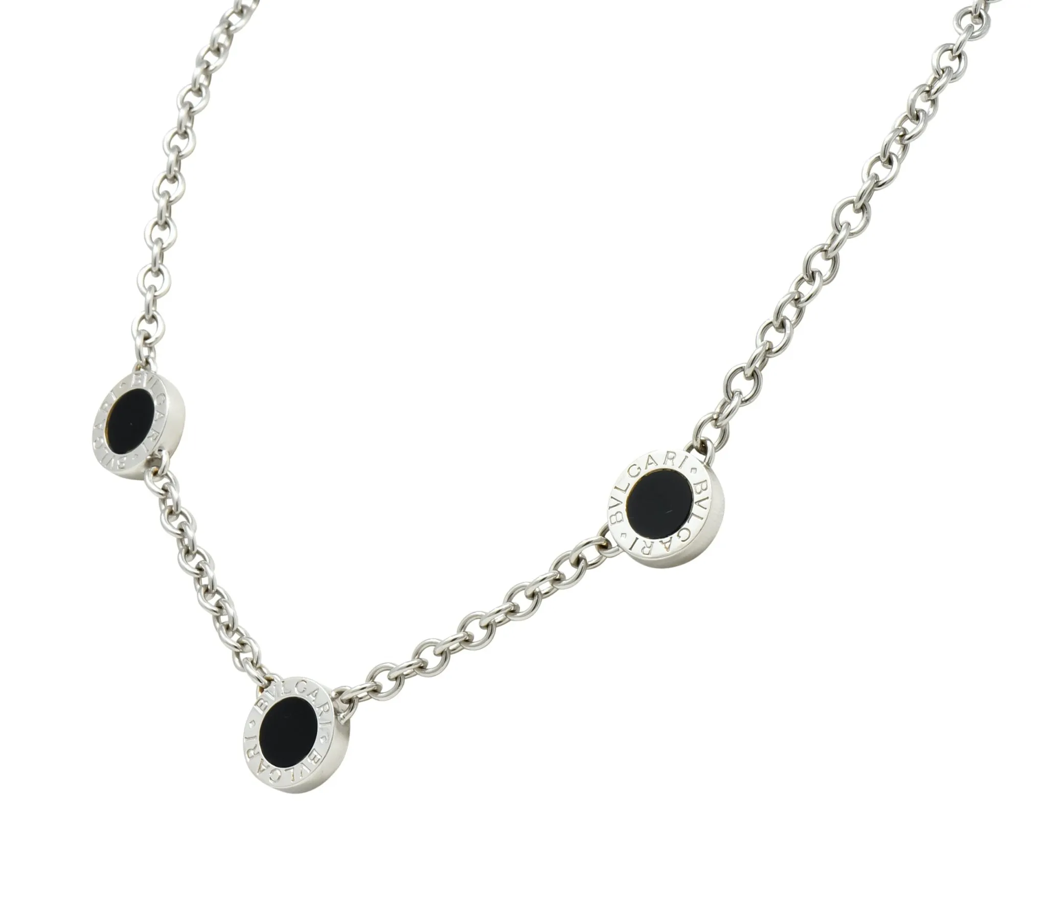 Bulgari 1.15 CTW Diamond Onyx 18 Karat White Gold Reversible Station Necklace