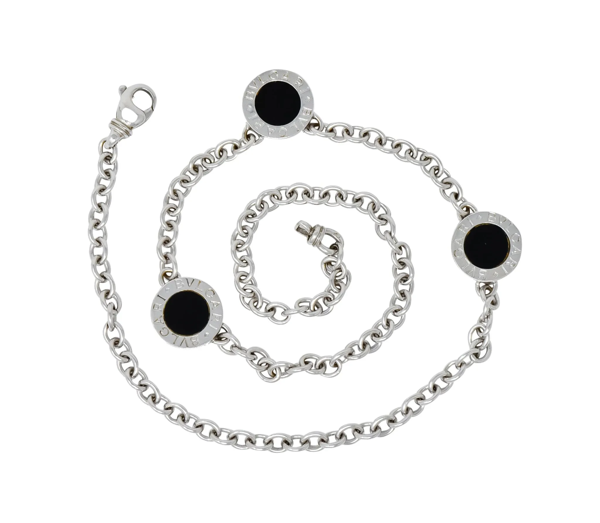 Bulgari 1.15 CTW Diamond Onyx 18 Karat White Gold Reversible Station Necklace