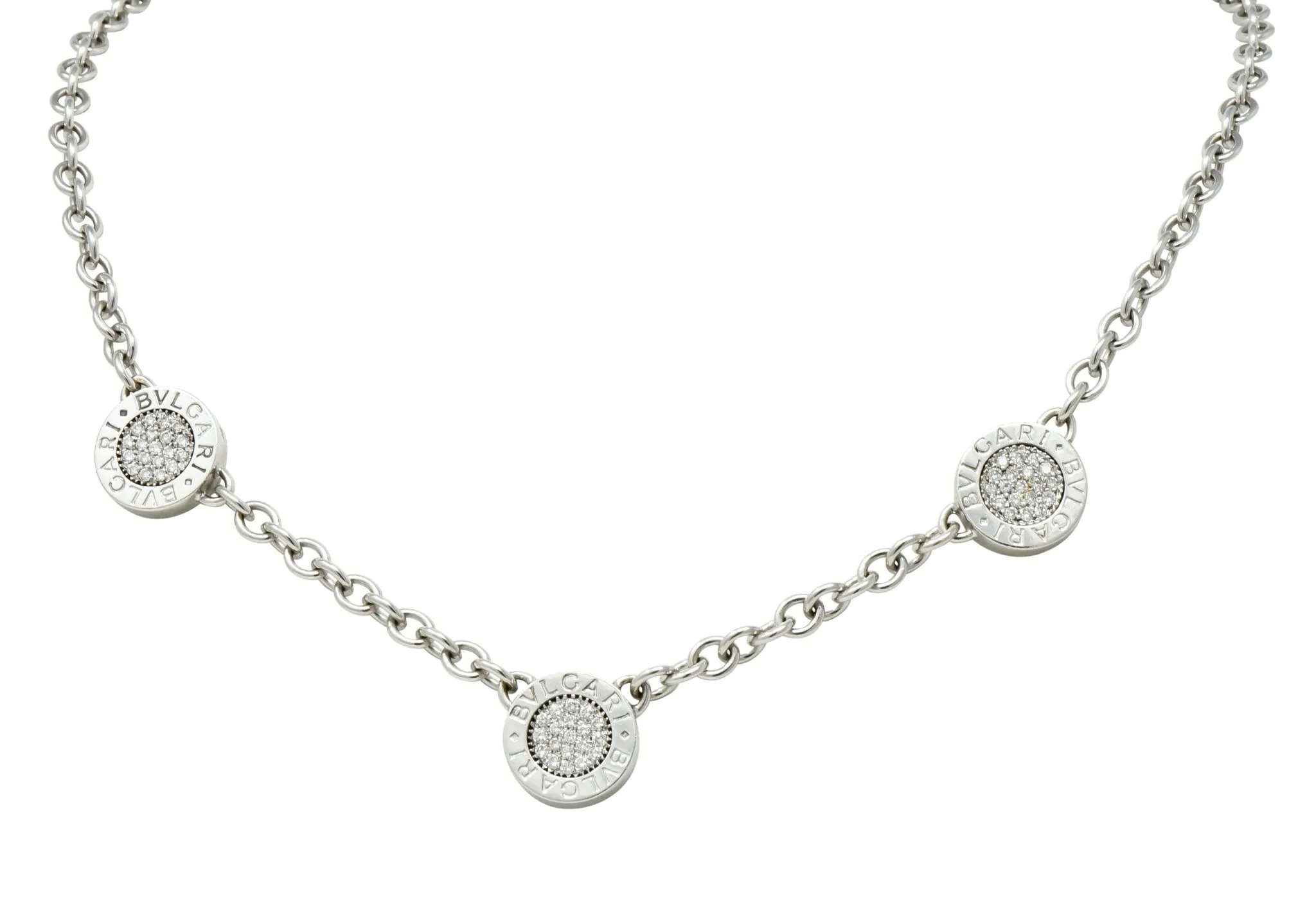Bulgari 1.15 CTW Diamond Onyx 18 Karat White Gold Reversible Station Necklace