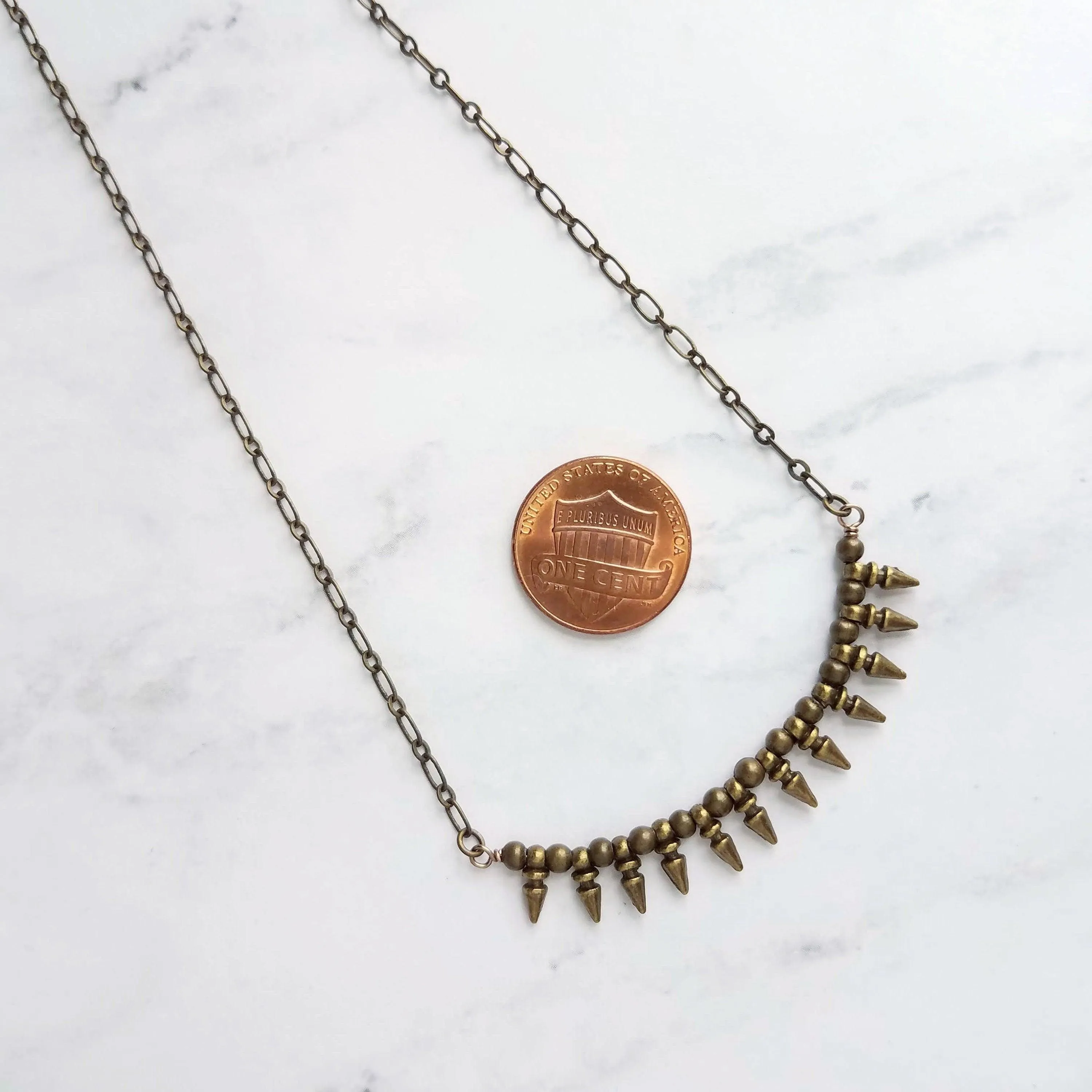 Bullet Necklace, antique bronze necklace, spike necklace, antique brass necklace, spear necklace, small point necklace tiny bullet necklace