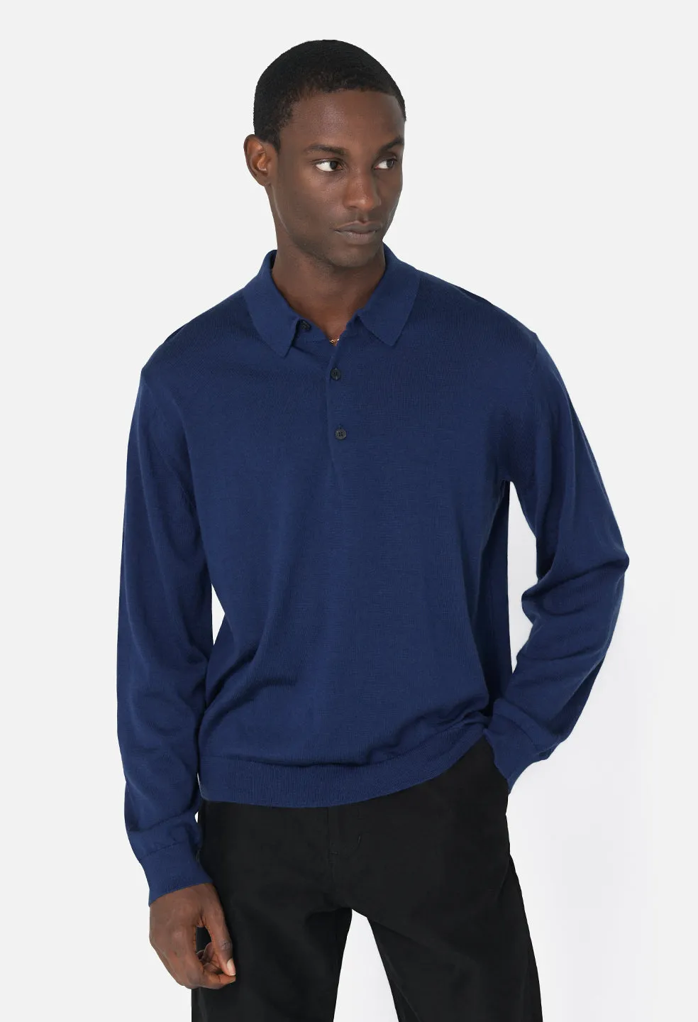 Cashmere Wool Blend Polo / Navy