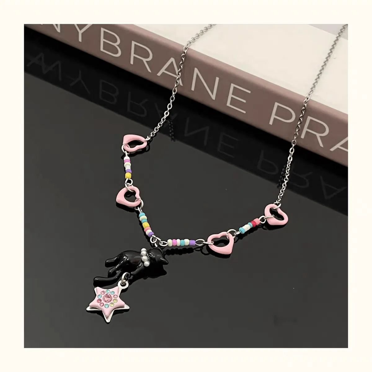 Chic Pink Heart Star Kitty Pendant Necklace