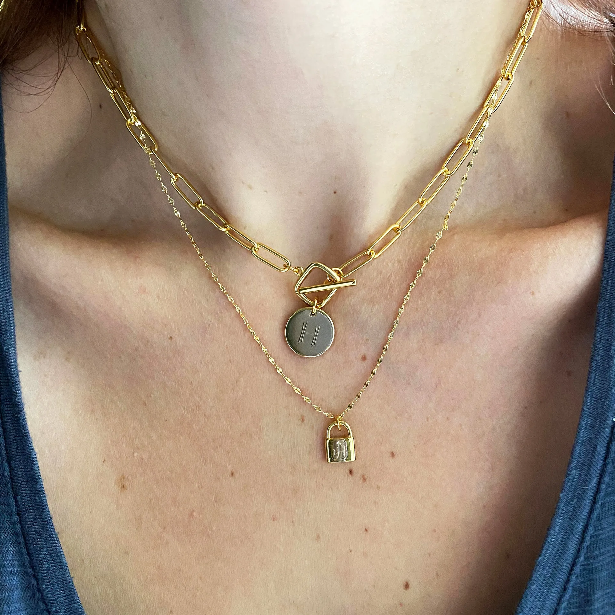 Chunky Paperclip Toggle Monogram Necklace