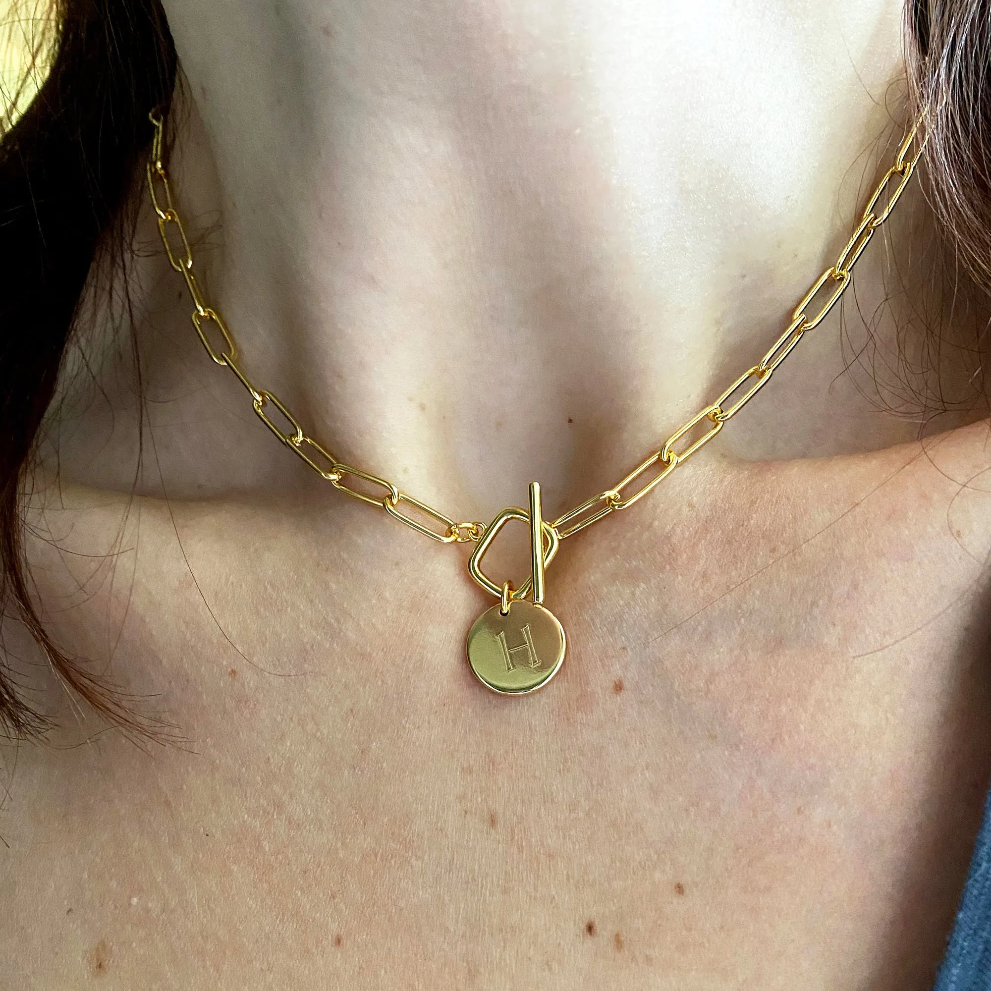 Chunky Paperclip Toggle Monogram Necklace