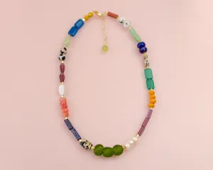 Colorful beaded necklace, gemstone beaded necklace, chunky beaded necklace, vibrant beaded necklace, gift for her, fall necklace