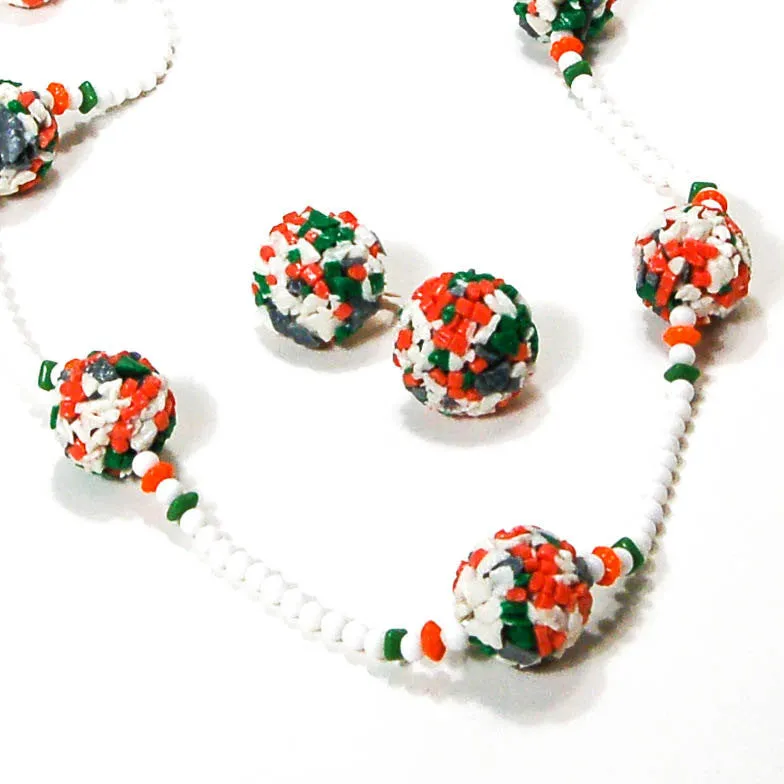 Colorful Glass Bead Necklace and Earrings Set by Castlecliff