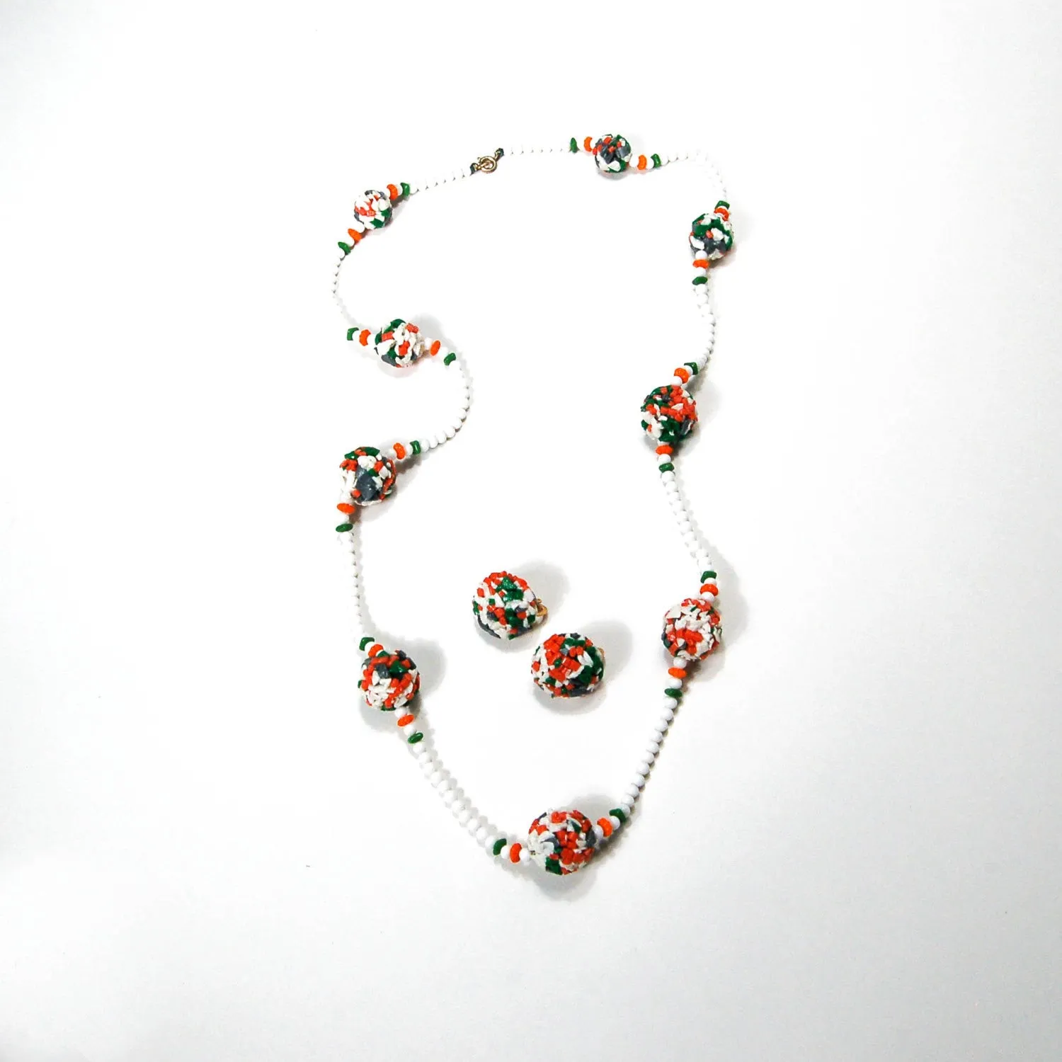 Colorful Glass Bead Necklace and Earrings Set by Castlecliff