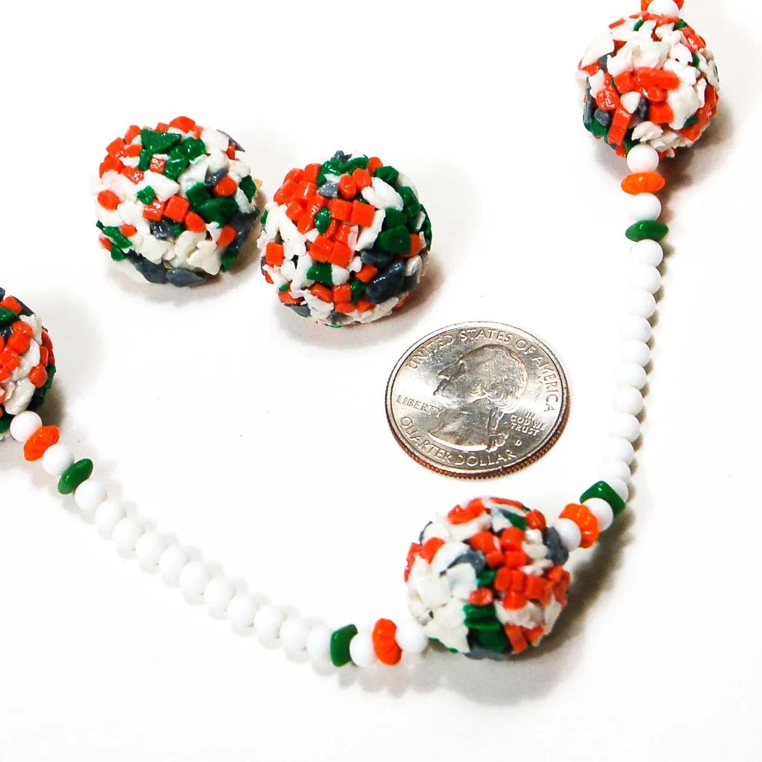 Colorful Glass Bead Necklace and Earrings Set by Castlecliff