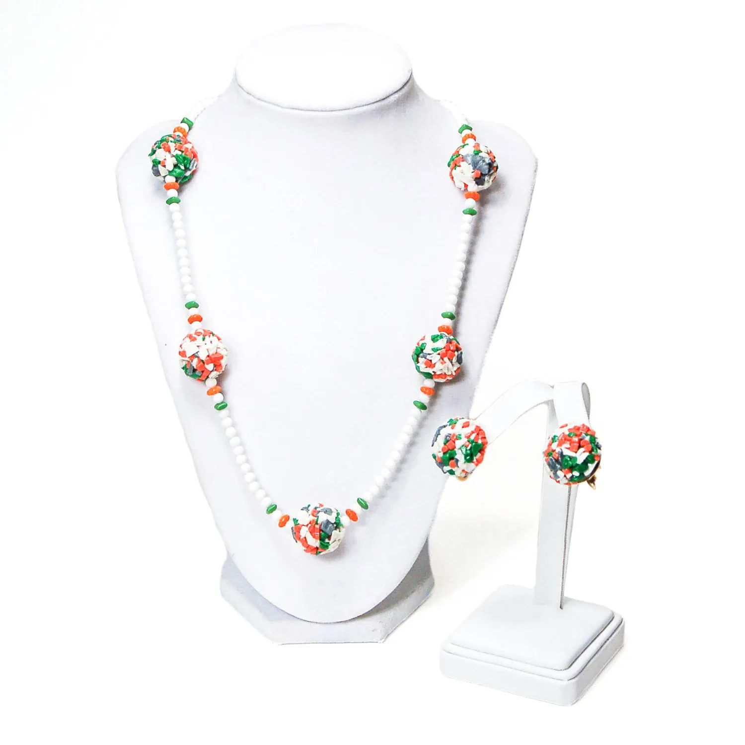 Colorful Glass Bead Necklace and Earrings Set by Castlecliff