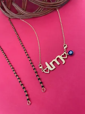 COMBO Custom Letter Interchangeable Necklace/Short Mangalsutra With 2 Initials & Evil Eye