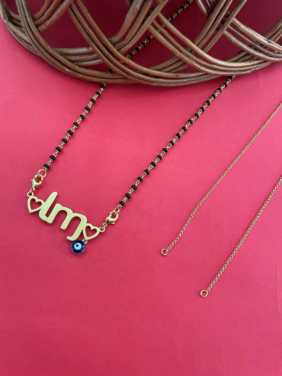COMBO Custom Letter Interchangeable Necklace/Short Mangalsutra With 2 Initials & Evil Eye