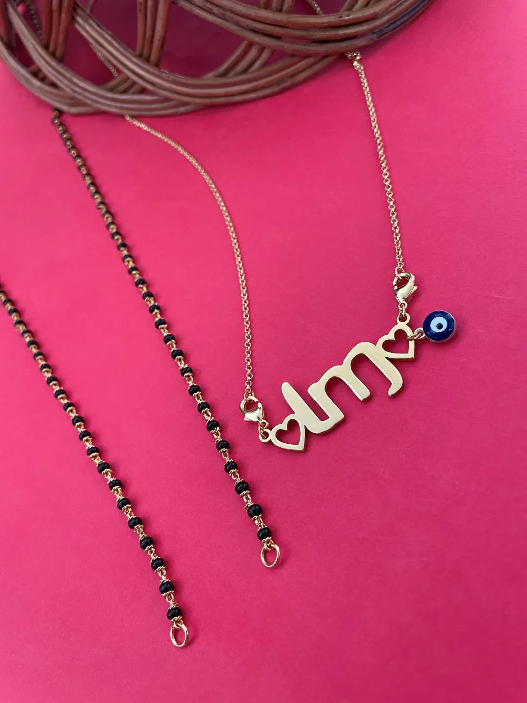 COMBO Custom Letter Interchangeable Necklace/Short Mangalsutra With 2 Initials & Evil Eye
