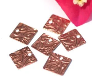 Copper 26g 12mm Blank Square Lotus Flowers Texture Cutout for Blanks Enameling Stamping Texturing - 8 pieces