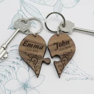 Couples' Romantic Joining Heart Keyring