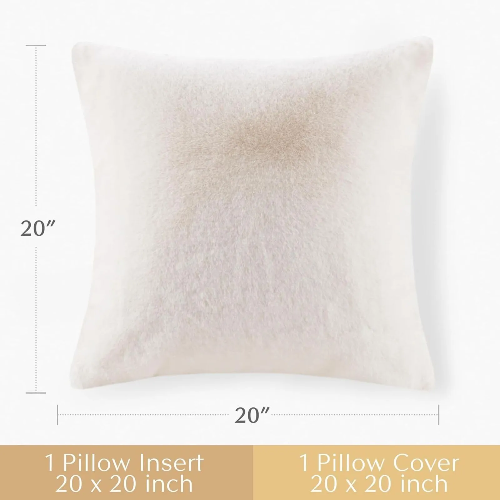 Croscill Solid Faux Fur Square Decor Throw Pillow Ivory Off White 20 in x 20 in.