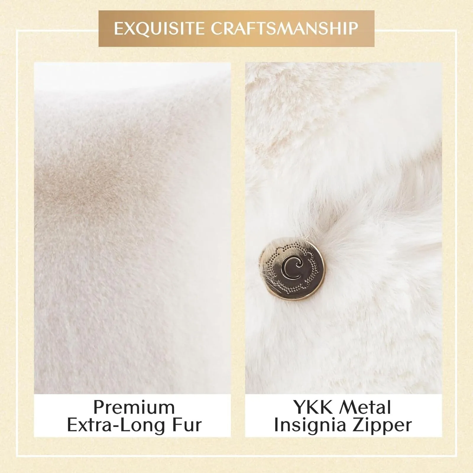 Croscill Solid Faux Fur Square Decor Throw Pillow Ivory Off White 20 in x 20 in.