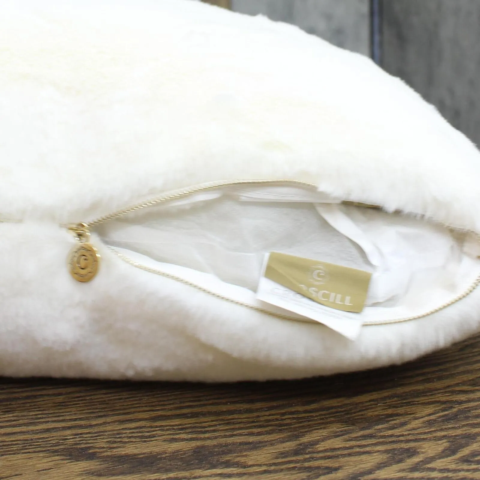 Croscill Solid Faux Fur Square Decor Throw Pillow Ivory Off White 20 in x 20 in.