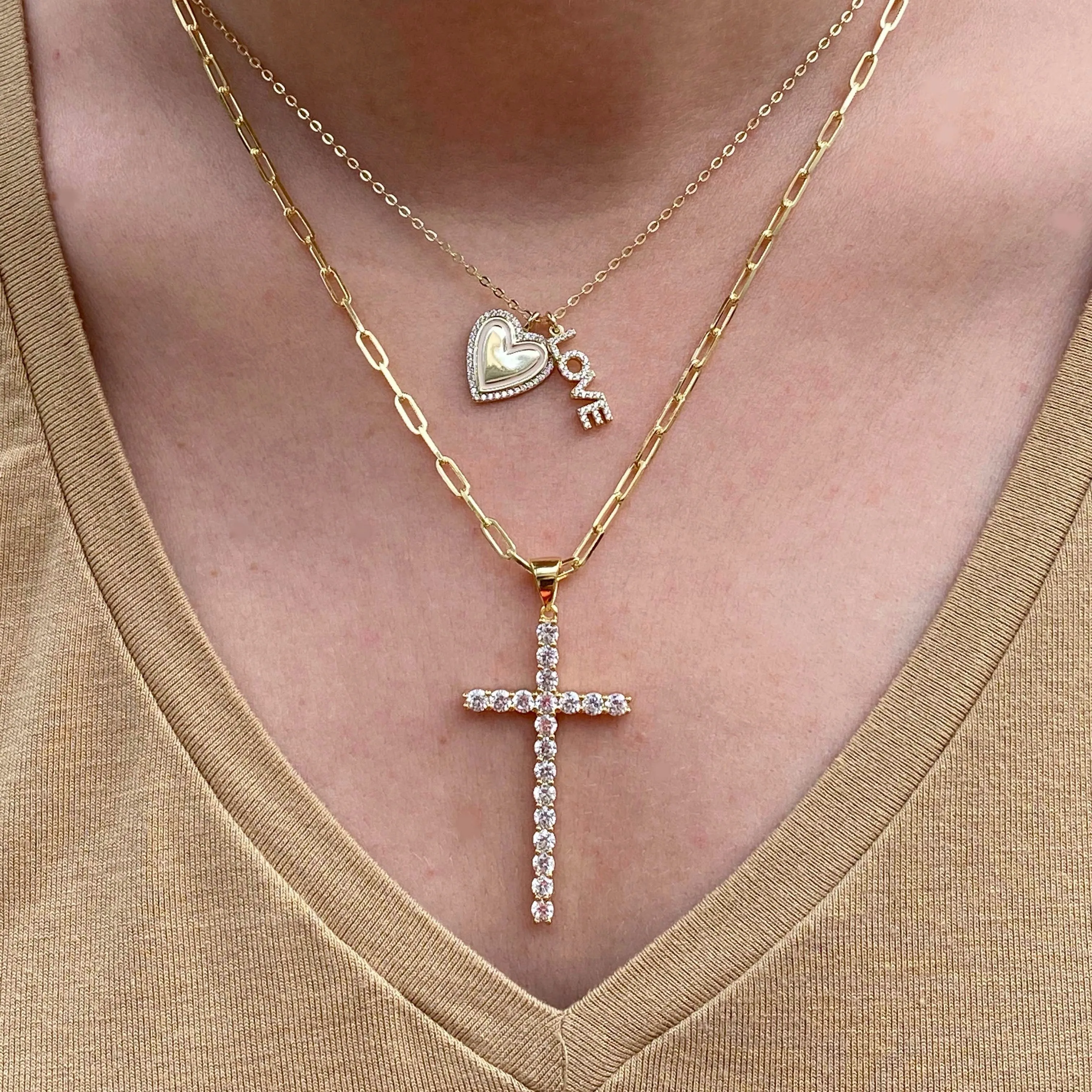 Cross CZ Pendant Necklace - Gold or Silver