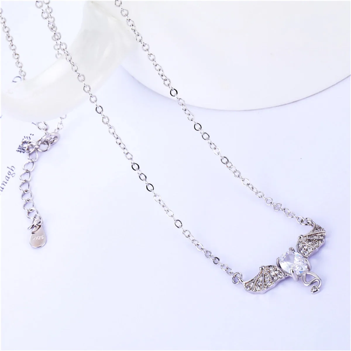 Crystal & Cubic Zirconia Bat Wing Pendant Necklace