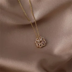 Cubic Zirconia & 18K Gold-Plated Heart Clover Pendant Necklace