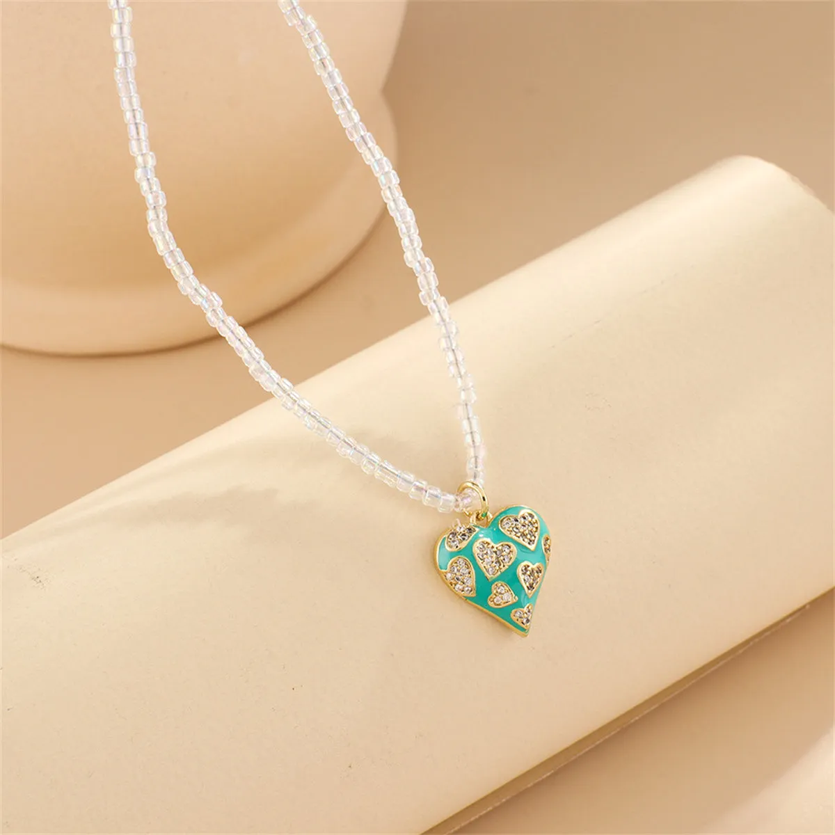 Cubic Zirconia & Clear Acrylic Open Heart Pendant Necklace
