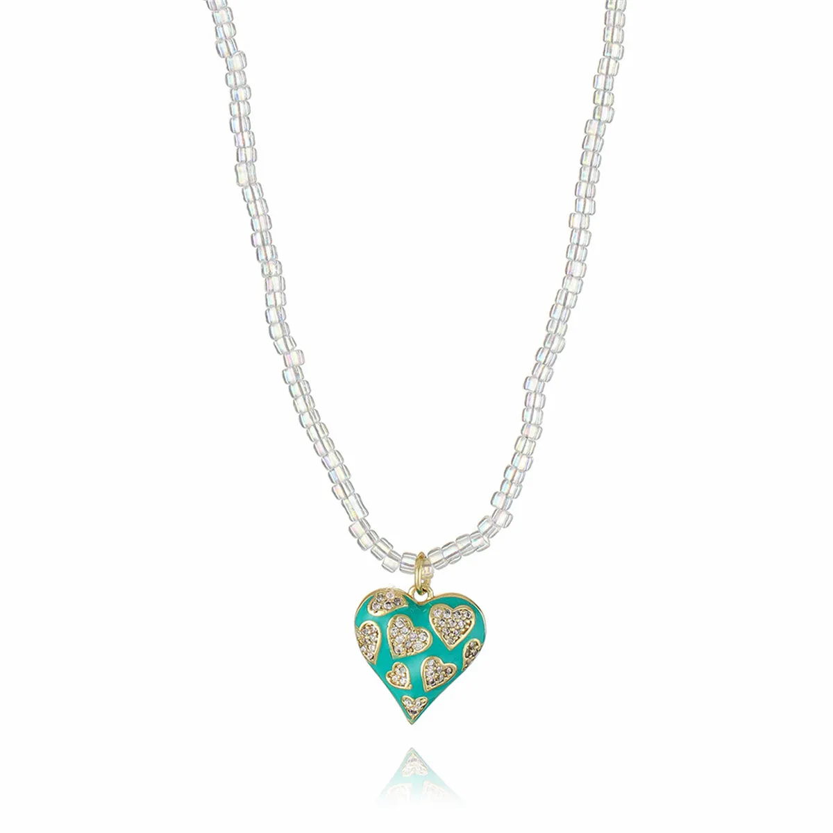 Cubic Zirconia & Clear Acrylic Open Heart Pendant Necklace
